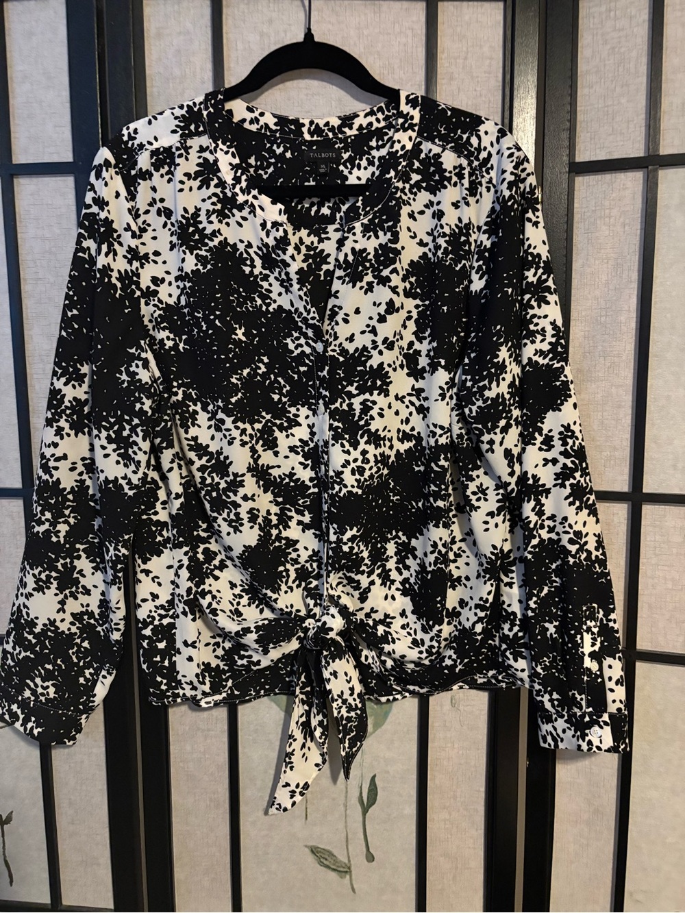 Talbots Black & White Tie-Front Blouse